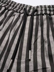 LOOKUN 100% Cotton Black & White Striped Unisex Casual Jeans With Drawstring Waist, Loose Straight Leg Pants, Spring/Autumn - Black and White - View 6