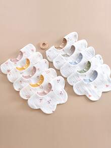 3/5/8/10件套 花卉图案棉纱婴儿围兜，双面柔软口水巾，适合新生儿