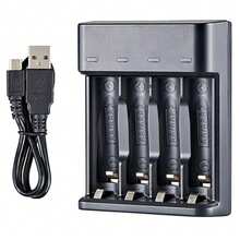 USB Smart Battery Charger - Compatible With Various Battery Models, 4-Slot Design, Suitable For AA/AAA Batteries, With LED Indicator Lights, Safety Protection, Applicable For Multiple Devices - Black - View 1