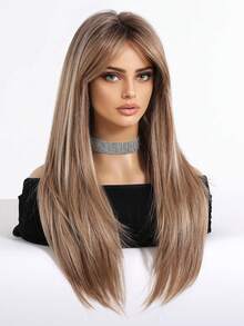 24-Inch Long Straight Ombre Light Brown Wig, Made Of Heat-Resistant High-Temperature Fiber And Imported Fiber Blends, Natural Appearance, Suitable For Women's Daily Wear And Fashion Styling. - 漸層棕色 - 查看 4