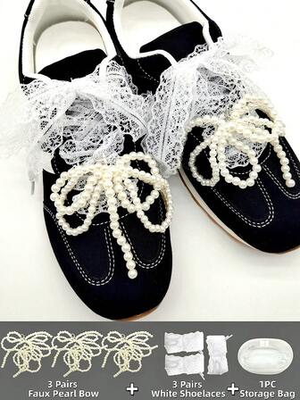 INS 风格韩国小品牌蕾丝蝴蝶结鞋带，120 厘米休闲运动鞋配件，适合女士男士运动鞋、休闲鞋、白色鞋、篮球鞋、运动鞋跑步鞋夏季、宿舍必备品、万圣节、圣诞节