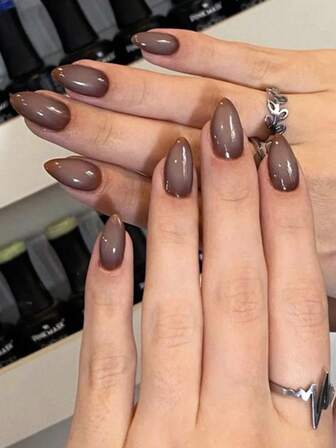 24 uñas postizas grises con efecto difuminado, uñas cortas de forma almendrada, juego de manicura que incluye 1 hoja de adhesivos y 1 lima pequeña, perfectas para uso diario