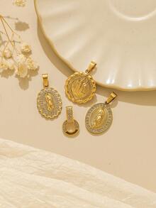 1pc/Pack 304 Stainless Steel Gold-Plated Rhinestone Round Buckle Accessory, Religious Series Necklace Keychain Jewelry Pendant - Gold - View 4