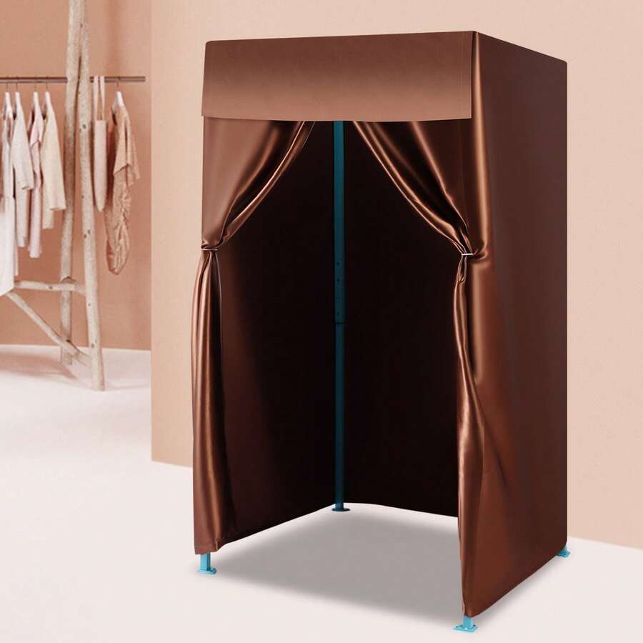 Portable Clothing Store Fitting Room, Mobile Foldable Changing Room Dressing Room With Shading Curtain And Hook Up, Temporary Locker Room For Boutiques Office Mall - Cà phê - Xem 1