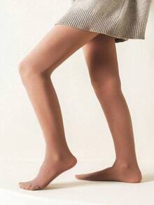 1pc Children Skin Seamless Tights, Brown Semi-Sheer Breathable Pantyhose For Girls, All Seasons - Brown - View 3