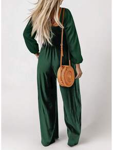Women's Casual Loose Overalls Jumpsuits Long Sleeve Wide Leg Long Pant Rompers With Pockets - Dusk Blue - View 6