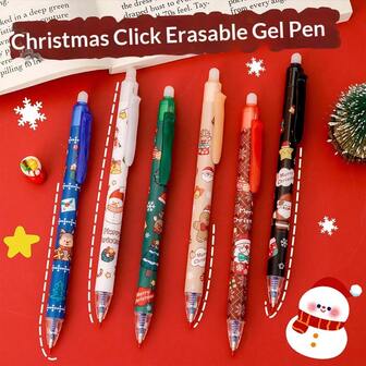 6/36 piezas/48 piezas Bolígrafos borrables navideños, regalos de papelería navideña de alta calidad para estudiantes, bolígrafos borrables con forma de bala, set de regalo de útiles de oficina navideños