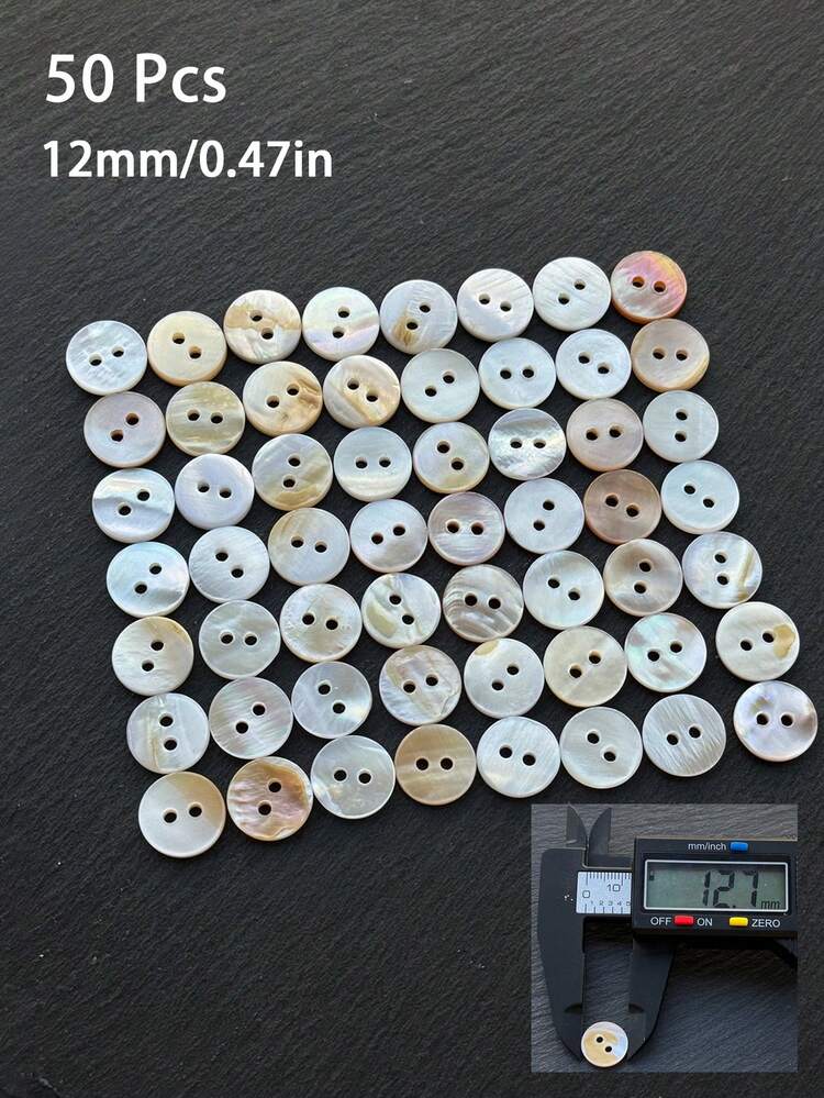 20/50 件天然贝壳米色，未染色圆形纽扣，精致衬衫纽扣，多功能小白色纽扣 - 米色 - 查看 13