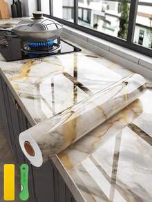 1 卷厨房台面保护膜，防水、防油、耐热（450°F），自粘式保护膜，适用于厨房、橱柜、桌子、家具和大理石表面