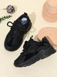 Children/Teens' Fashion Casual Non-Slip Durable Lightweight Soft-Sole Sneakers, Suitable For Spring & Autumn, Girls & Boys - Black - View 5