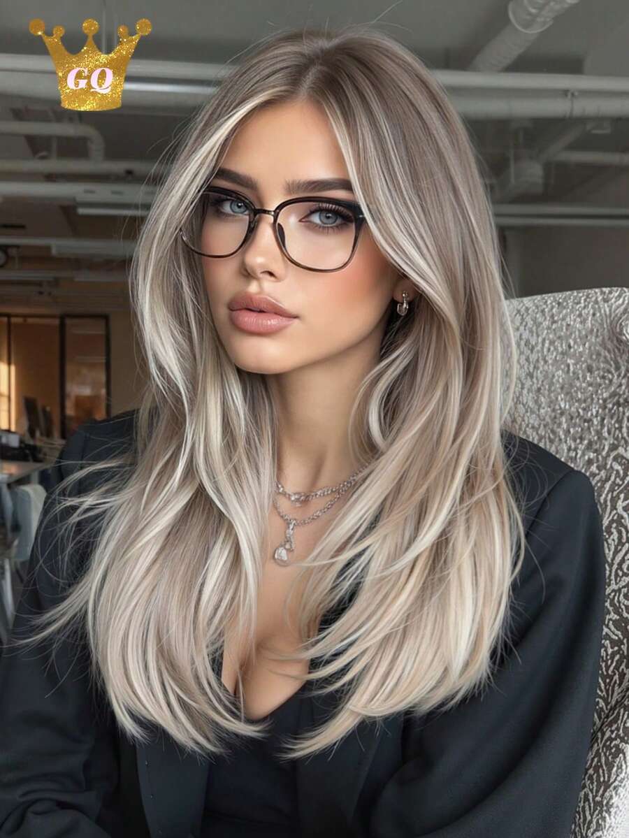 Tóc giả dài 22 inch, thẳng, màu vàng bạch kim, trông tự nhiên, chịu nhiệt, tóc giả tổng hợp dành cho nữ, phù hợp để sử dụng hàng ngày, dự tiệc và tạo kiểu thời trang. - Vàng - Xem 1