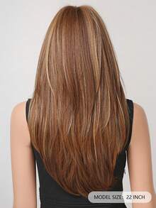 22 Inch Long Straight Platinum Brown Golden Synthetic Wig, Natural Appearance, Heat Resistant Fiber, Suitable For Women's Daily Wear, Parties And Fashion Styling - 彩色 - 查看 5