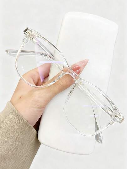 1副透明防蓝光眼镜，复古超大镜框，无度数，男女通用素色眼镜