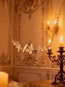 1pc S925 Sterling Silver Geometric Pearl & Zirconia Decor Necklace For Women, Elegant Design - one-size - View 4