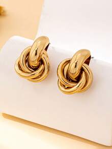 1 Pair Women's Shiny Line C-Shaped Hoop Earrings, Fashionable & Minimalist, Suitable For Daily Wear And Vacation