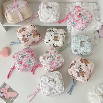 1 st söt blommönster binda/kosmetikpåse, bärbar fyrkantig liten sminkväska, förvaring för studenter, högkvalitativ förvaringspåse för kablar och hörlurar