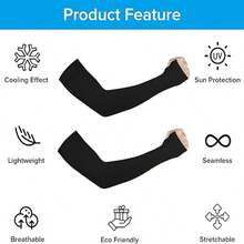 Premium Summer UV Protection Ice Sleeves - Cooling Arm Sleeves For Sports Travel - UPF 50+ Sun Protection - Quick Dry Breathable Compression Sleeves For Outdoor Activities (Pair) - 黑色 - 查看 4