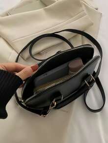 Classic Versatile Fashion Crocodile Pattern Tote Bag, Women's Crossbody Bag Single Shoulder Bag, Simple Leather Handbag Messenger Bags, Dome Top Handle Satchel With Adjustable Shoulder Strap Purse Commuting Briefcase Crossbody Bag - Black - View 6