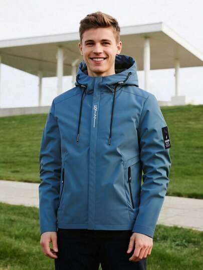 男士连帽拉链夹克 - 户外夹克，休闲街头风格外套，带拉链前袋，适合春秋季节、运动、旅行