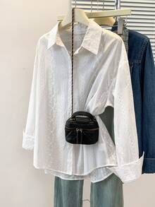 女士夏季白色衬衫，休闲度假风刺绣衬衫，适合工作和通勤穿着。 - 白色 - 查看 3