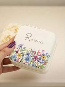 1pc Personalized Wildflower Field Beige Jewelry Box Zipper Closure Customizable Name Bridesmaid Gift Graduation Birthday Gift Wedding Gift Jewelry Organizer Case - Multicolor - View 8