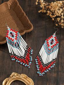 手工串珠耳环，波西米亚风耳环，复古红绿渐变流苏耳环，经典红绿配色，百搭日常佩戴，理想度假配饰，女士时尚耳环，节日、母亲节、感恩节、情人节、友谊等场合的绝佳礼物之选，春夏新品上市 - 白色流蘇耳環 - 查看 4