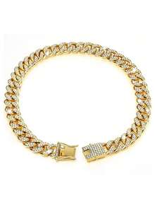 1pc Bling Pet Cuban Link Chain - Stylish Dog Statement Necklace, Metallic Pet Fashion Accessory - Multicolor - View 15