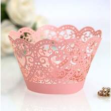50pcs Heart-Shaped Vine Lace Cupcake Wrappers, Laser Cut Gold Heart Cupcake Liners, Suitable For Wedding, Birthday, Valentine's Day, Afternoon Tea Party Decoration And Any Special Occasion - Multicolor - View 4