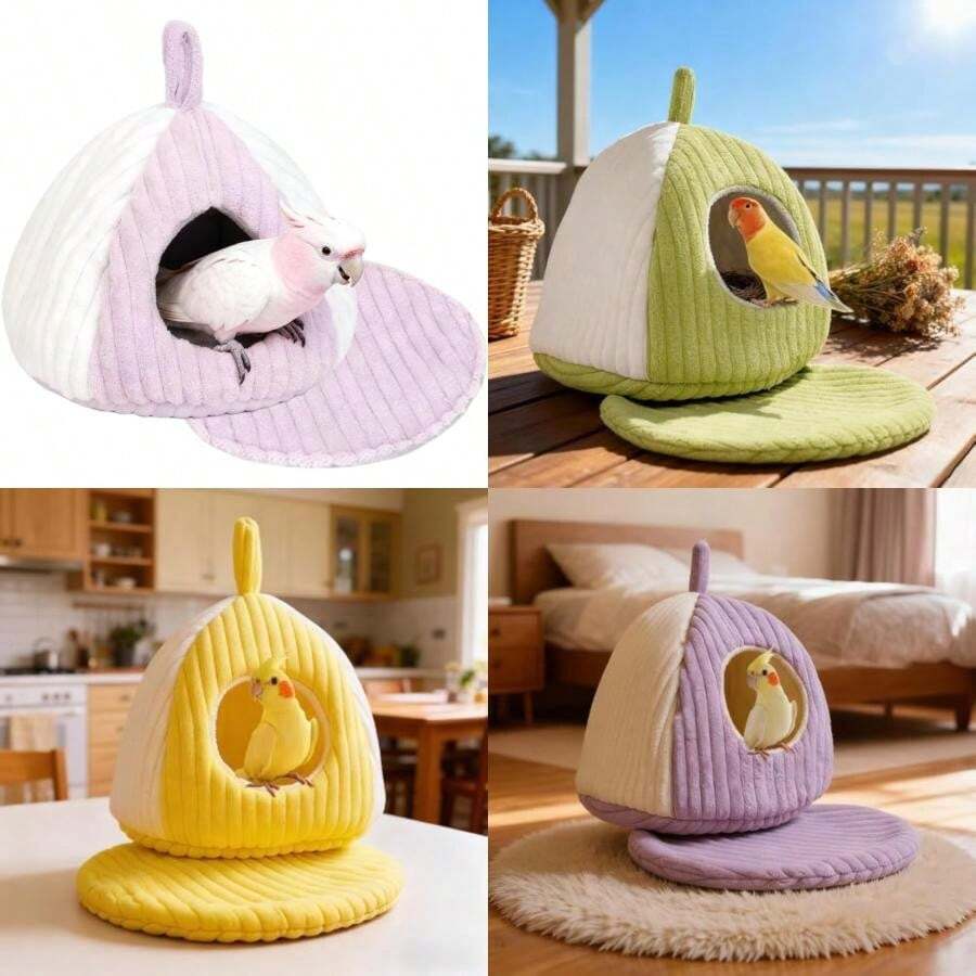 Genérico Winter Warm Bird Nest with Cushion,Easy Installation Soft Cozy Plush Parrot Cave,Washable Hammock Birds Bed for Budgerigar Finches Hamsters(Purple S-17*17*17cm) - Multicolor - Ver 1