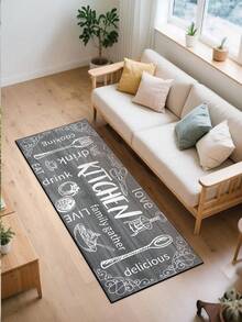 3.5毫米厚软橡胶厨房垫，灰色木纹底，可爱卡通食物图案，吸水性强，尺寸可定制，适用于厨房、浴室、洗衣房、走廊、客厅等场所。 - 彩色 - 查看 8