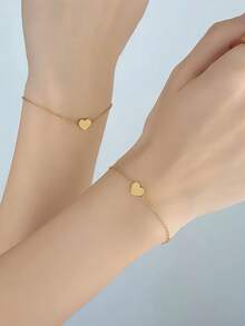 1pc/2pcs Elegant & Simple Heart Necklace And Bracelet Set For Women - Perfect For Casual Attire Or Party Gift