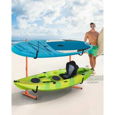 Freestanding Kayak Storage Rack, Outdoor Kayak Storage Rack For 2 Kayaks, Canoes, SUPs, Paddle Boards & Surfboards,Loading Capacity 175lbs,48.4"X54.29"X29.8"