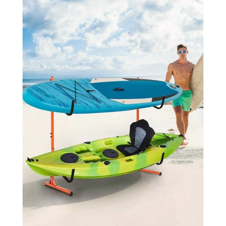 Freestanding Kayak Storage Rack, Outdoor Kayak Storage Rack For 2 Kayaks, Canoes, SUPs, Paddle Boards & Surfboards,Loading Capacity 175lbs,48.4"X54.29"X29.8" - Default - View 1