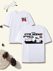 Comfortable Pure Cotton Men's Casual T-Shirt, Made In Japan, Featuring A Unique GTR-Themed Print Design. Durable, Skin-Friendly, And Suitable For Everyday Wear, Sports, Outdoor Activities, Parties, And Many Other Occasions. - 白色 - 查看 1