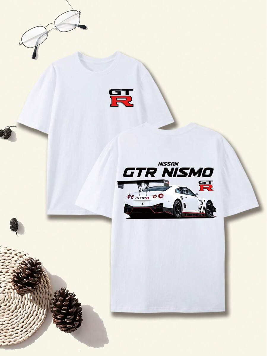 Comfortable Pure Cotton Men's Casual T-Shirt, Made In Japan, Featuring A Unique GTR-Themed Print Design. Durable, Skin-Friendly, And Suitable For Everyday Wear, Sports, Outdoor Activities, Parties, And Many Other Occasions. - 白色 - 查看 1