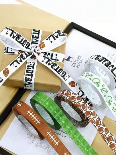 Cintas de rugby, cinta de grosgrán de fútbol, cintas de artesanía con pelotas verdes y marrones, para coser fútbol, suministros de manualidades DIY, envoltura de regalos, elaboración de coronas, fiesta con temática deportiva