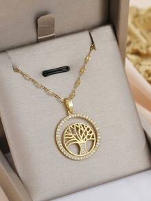 1pc Design Double Circle Life Tree Pendant Necklace, Unique High-End Necklace Suitable For Men And Women, Party, Gathering, Daily Wear, Exquisite Holiday And Birthday Gift - Multicolor - View 3