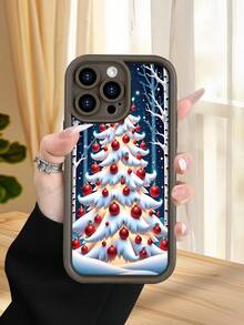 1 pieza Funda de teléfono con diseño de árbol de Navidad nevado adornado con bolas rojas brillantes en un bosque nocturno iluminado ideal para la temporada navideña y amantes del ambiente mágico e invernal TPU soft case, protección completa antideslizante y anti-caída, compatible con iPhone17 ProMax/16/15/14/13/12/11/Plus/Pro/ProMax, compatible con Galaxy A34/A35/A54/A55, Galaxy S20/S21/S22/S23/S24/S25 Ultra/Plus, compatible con Galaxy/Redmi/Honor/OPPO/ViVo - Marrón - Ver 1