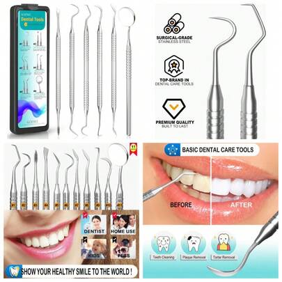 Dental Tools Stainless Steel Teeth Cleaning Kit With Plaque Tartar Remover Tooth Scraper And Case