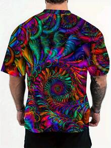 Men'S Plus Size-Shirt - Bold Floral-Like 3D Digital Print Tee In Purple/Blue/Pink/Orange/Red/Teal/ - Regular Fit Casual Shirt Everyday & Formal Outfits - Lightweight Summer Top Big & Tall Men, Comfortable Clothing, Vibrant Pattern Shirt, Durable Fabric, Outdoor Apparel, Design, Breathable Material, Short Sleeve Tee, Fashion Enthusiasts - 混合色 - 查看 3