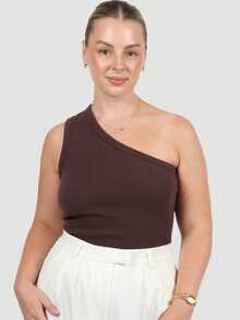 Blusa Regata Mula Manca Ombro só Ombro unico nula manca Canelada  PRETA BRANCA Basica Bicolor Feminina Moda Gringa RIBANA CANELADA OLD MONEY ALFAIATARIA BÁSICO ELEGANTE - Marrom Chocolate - Visão 7