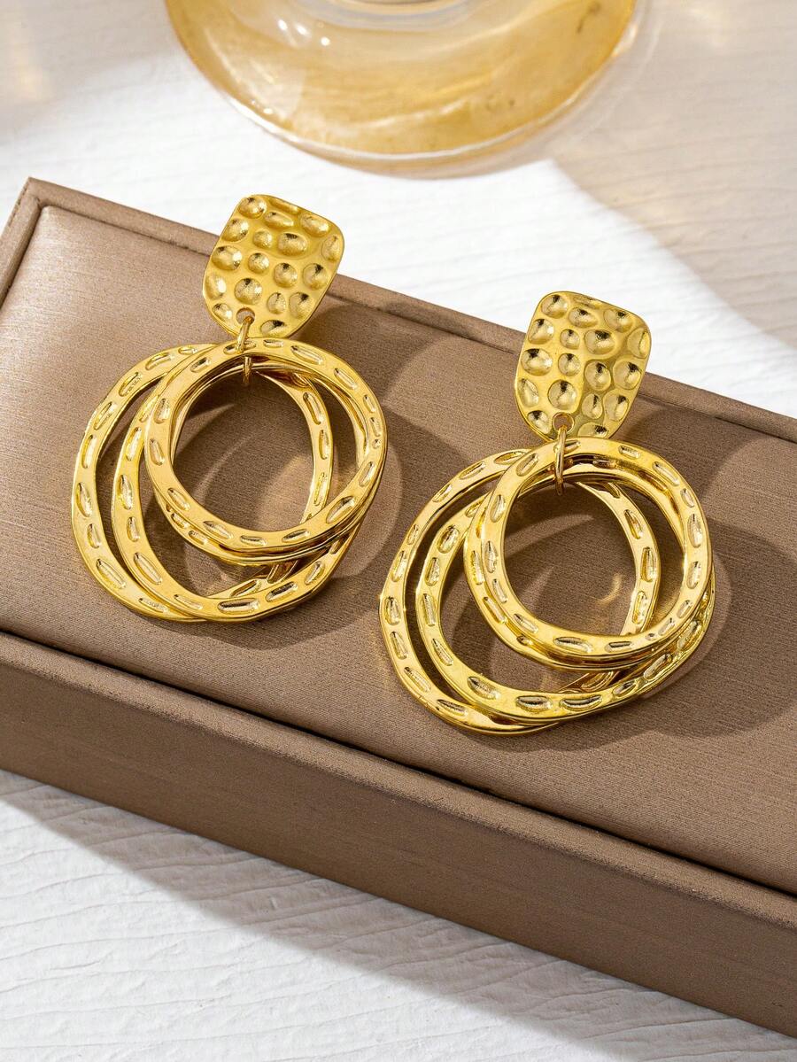 1对复古时尚金属几何镂空圆形吊坠耳环，适合女性日常、通勤、派对、晚宴等场合佩戴