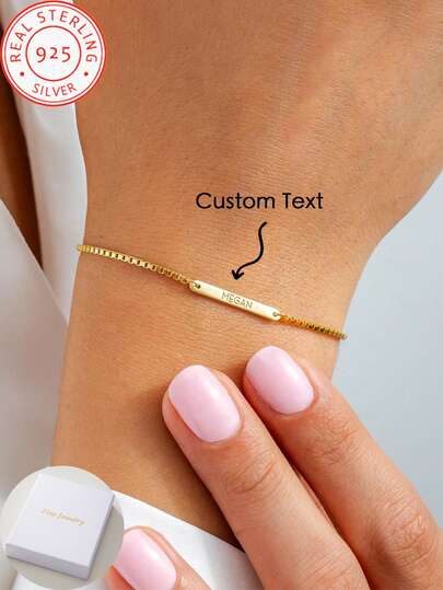 A 925 Silver Personalised Laser Engraved Name Custom Bracelet, Adjustable Length Custom Bracelet, Anniversary, Christmas, Birthday Gift, Personalised Keepsake For Girlfriend, Wife