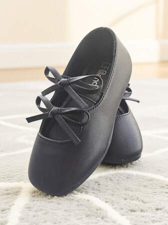 Girls Princess Flats Toddler Shiny Bow Dress Shoes Lightweight And Comfortable