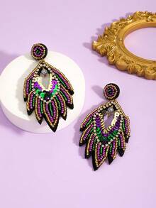 2件/4件装嘉年华亮片耳环，紫色、绿色和金色亮片高跟鞋，羽毛字母靴，面具耳环，适合嘉年华庆祝活动（手工制作，略有差异） - 彩色 - 查看 18