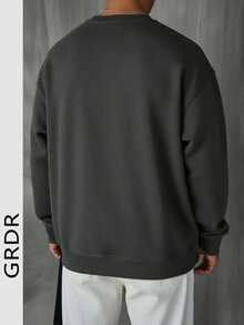 GRDR 男士休闲纯色套头圆领卫衣 - 深灰色 - 查看 3