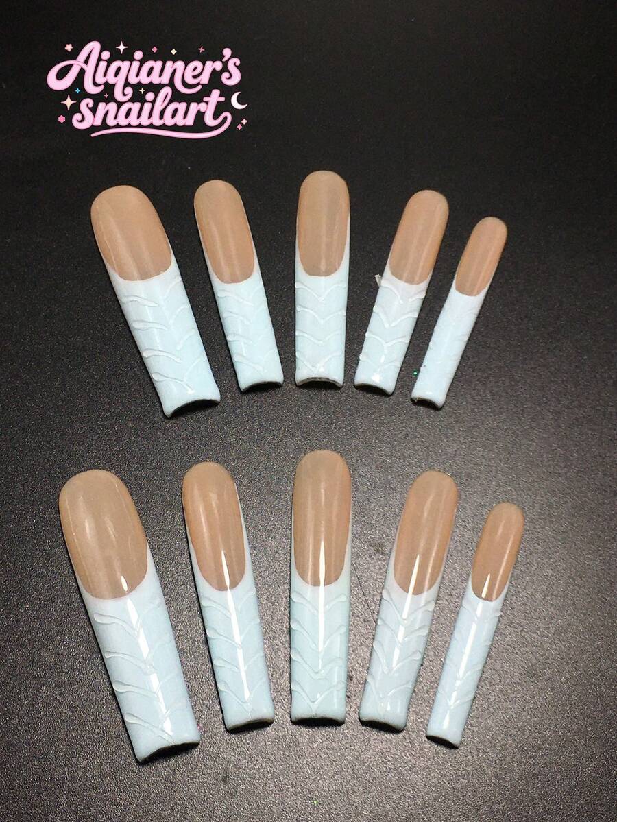 Each Set Consists Of 10 Handmade Acrylic Panels In The Shape Of A Y2K Coffin, With French Design And Water Droplet Decoration. There Are Multiple Colors And Nude Colors To Choose From. 3 Sizes To Fit, Suitable For Christmas, Parties, Dances, And Daily Wear. Comes With A Nail Kit, Making It An Ideal Press On Nails Gift For Ladies And Girls. Nail Supplies - Multicolor - View 1