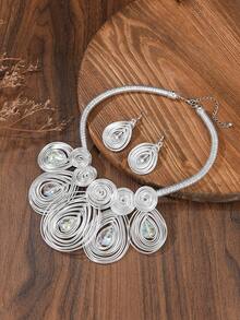 Handmade Exaggerated Multi-Layer Aluminum Wire Woven Bohemian European And American Middle Eastern European Korean Version Evening Party Holiday Women's Chain Necklace Earrings With Artificial Crystals