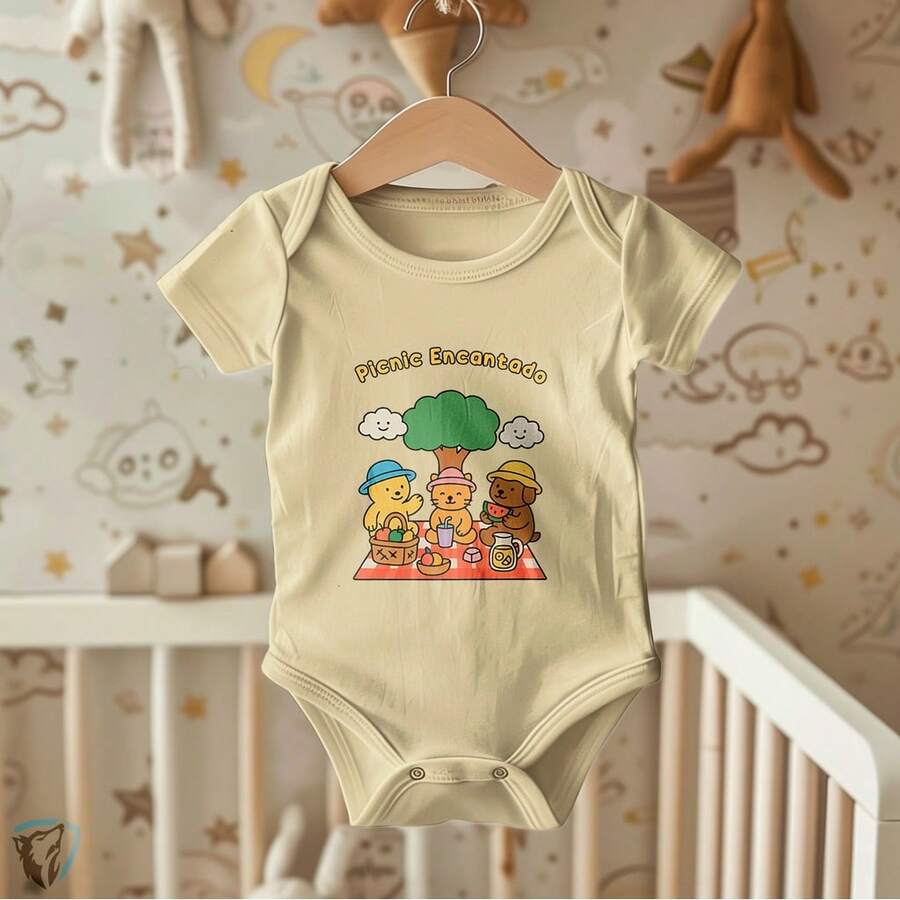 Body Infantil Picnic dos Bichinhos | Estampa Fofa em Alta Definição - Champanhe - Visão 1