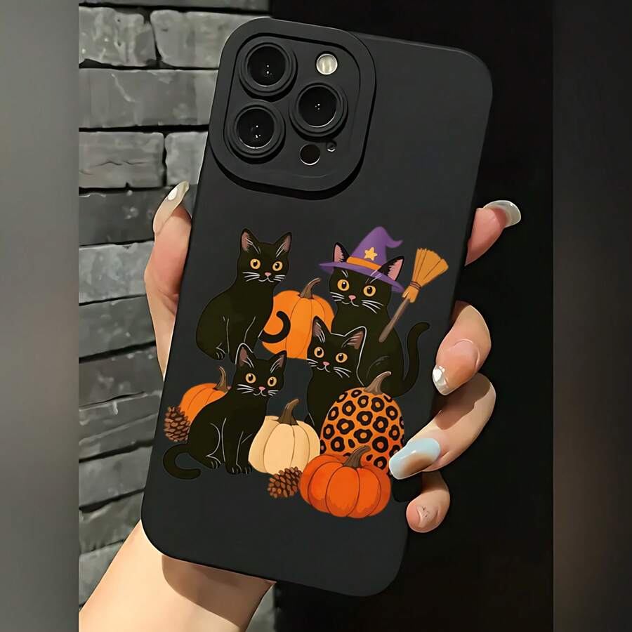 2026 nueva funda de teléfono esmerilada, funda de teléfono con estampado de gatos y calabazas de Halloween para iPhone 17 14 13 12 11 Pro Max  Galaxy S23 S22 S21 S20 Fe Plus, funda protectora para teléfono, regalo de pareja para novio y novia, regalo de vacaciones - Blanco antiguo - Ver 1